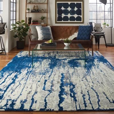 Nourison Twilight Ivory/Blue Abstract Area Rug