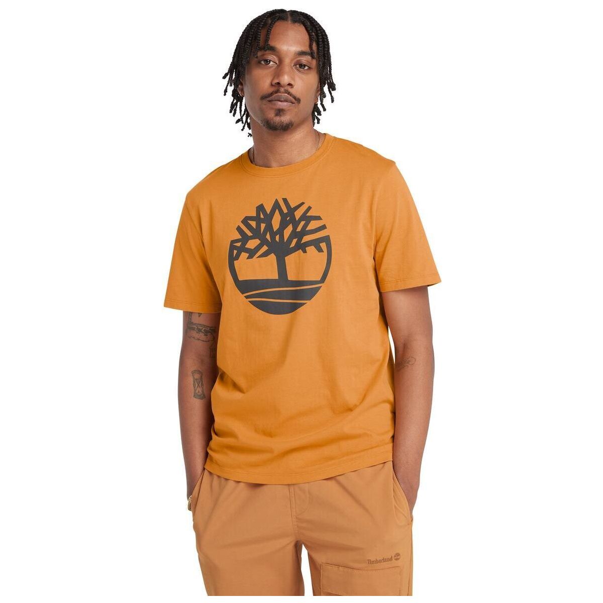 Timberland Mens Tree Logo Short Sleeve Tee wheat boot L TB0A2C2RP471-L