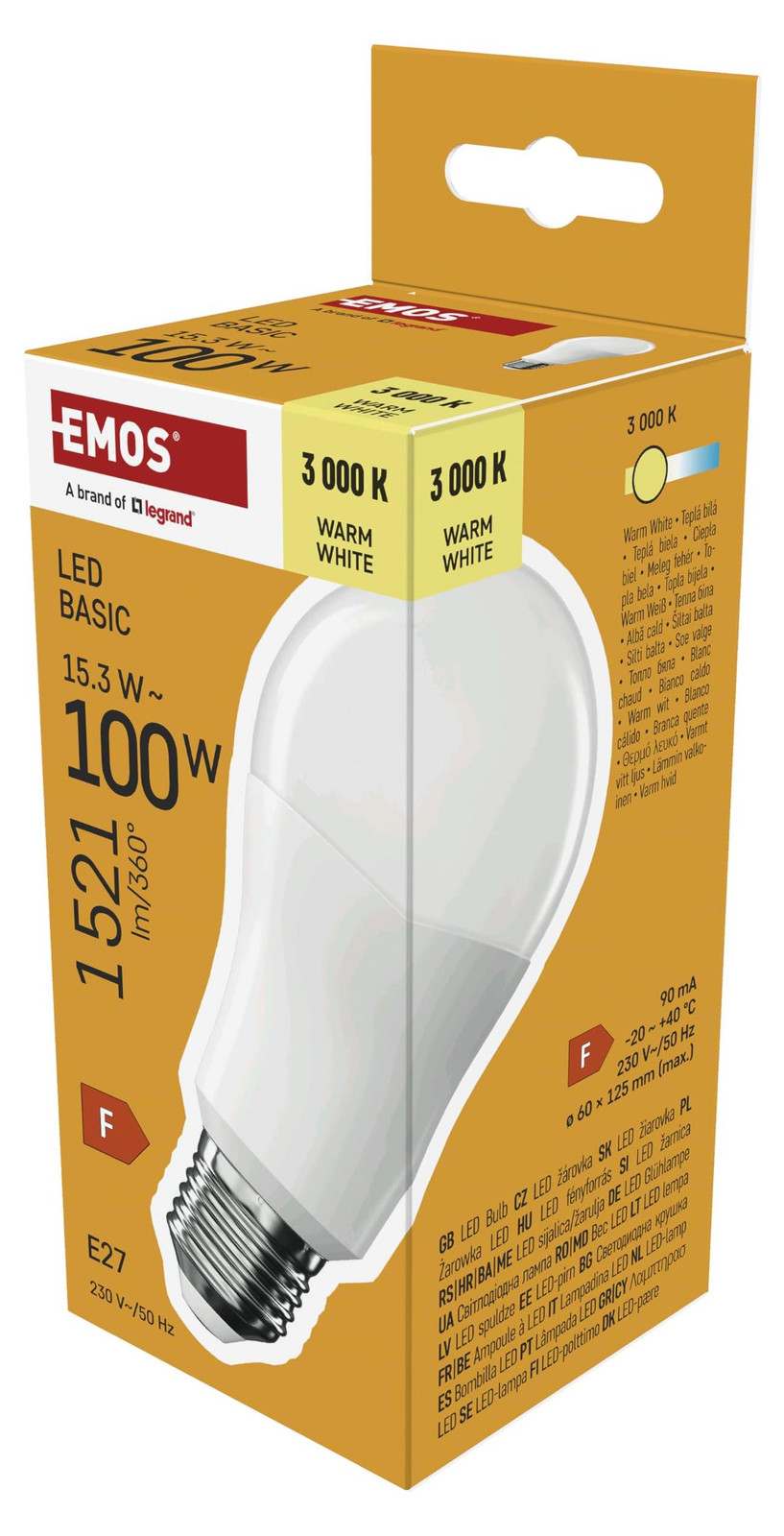 Emos LED-lamp BASIC A60 warm wit licht, E27 fitting, 1521 lumen, 15,3 watt (vervangt 100 watt gloeilamp)