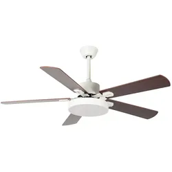 Deckenleuchte Deckenventilator Raumlüfter Kühler Wohnzimmerlampe, Eisen Acryl Sperrholz weiß braun, Fernbedienung 5 Stufen CCT, 1x LED 1750Lm 3000K, 4000K, 6500K, D 130 cm