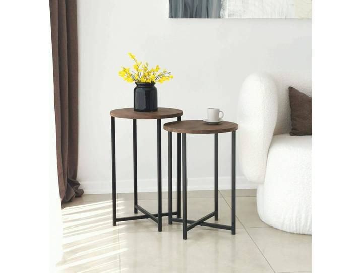 Gwenllian - Table Basse\, 70x35x55h cm\, Noyer Marron\, Forme Ronde