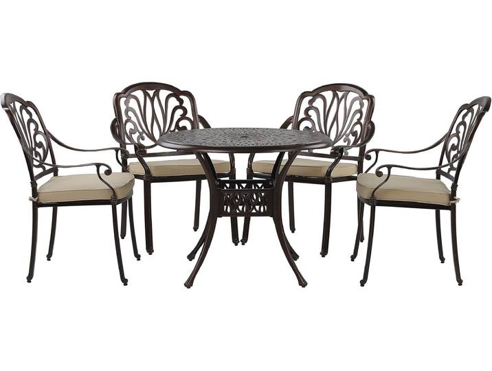 BELIANI Gartenmöbel Gartenset Dunkelbraun Aluminium 1 Tisch 4 Stühle 4 Gartenkissen