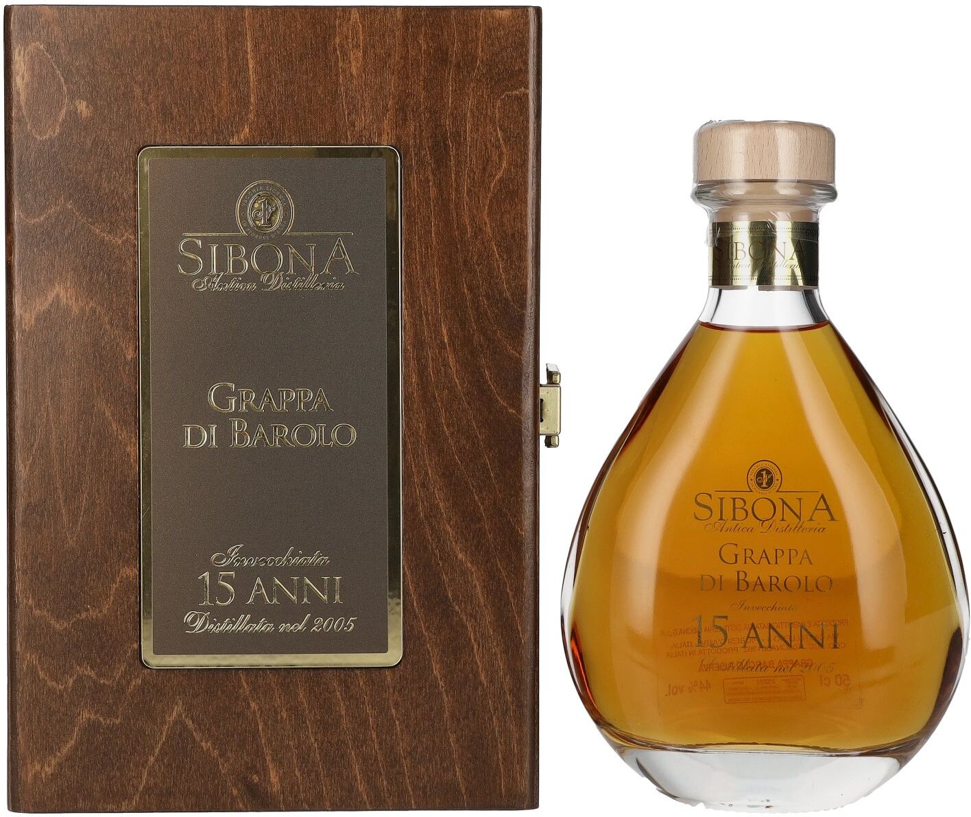 Sibona RISERVA SPECIALE Grappa di Barolo 15 ANNI 44% Vol. 0,5l in Holzkiste
