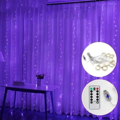 Uplift Picks LumiFalls LED Curtain Lights 3M USB Fairy Lights With Remote purple 3x3 M 300 Led