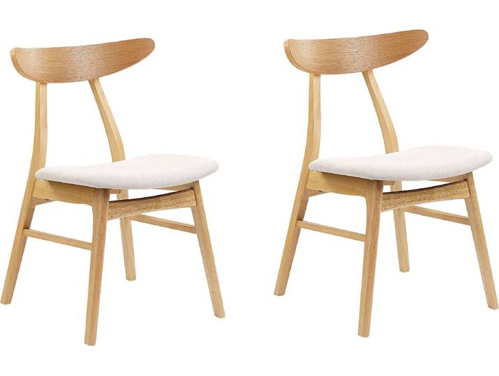 BELIANI Esszimmerstuhl 2er Set Hellbraun Holz mit Polsterung Hellbeige Stoff Retro Skandinavisch Möbel Küche Wohnküche Wohnzimmer Ausstattung Sitzmöbel