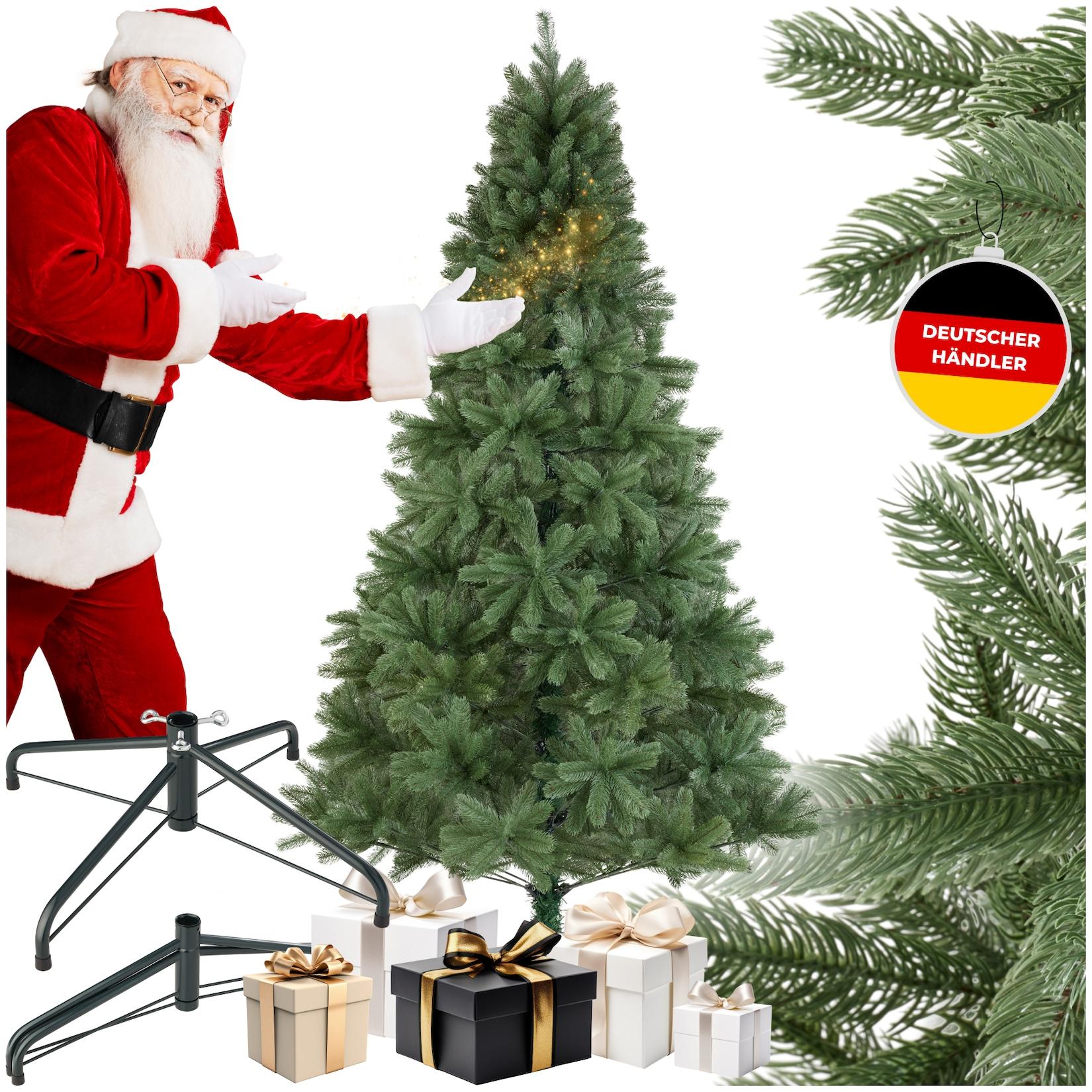 tectake® Weihnachtsbaum, künstlich in Grün, mit Spritzgussnadeln, formbar mit viel Volumen, pulverbeschichteter Metallständer mit Kunststoffkappen
