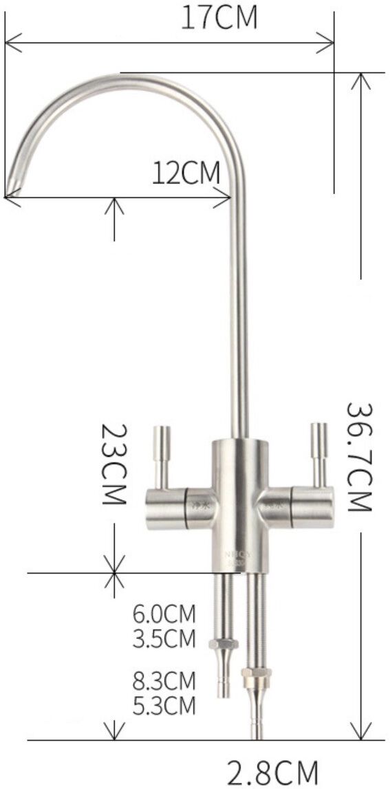INF 304 Edelstahl Dual-Ausgang Wasserhahn für Wasserfilter — 360° schwenkbar, Anti-Spritz, Universeller Ersatz