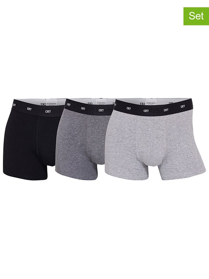 CR7 3er-Set: Boxershorts in Hellgrau/ Grau/ Schwarz - L