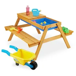 Relaxdays Kindersitzgruppe Holz für Garten Blau,Hellbraun