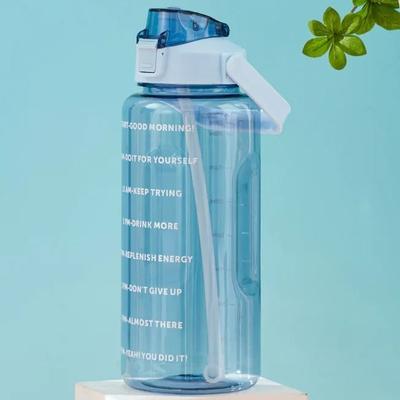 Uplifted Finds Portable Water Bottle With Straw And Time Marker Large Capacity 2 Liter Sports Drink Bottle blue