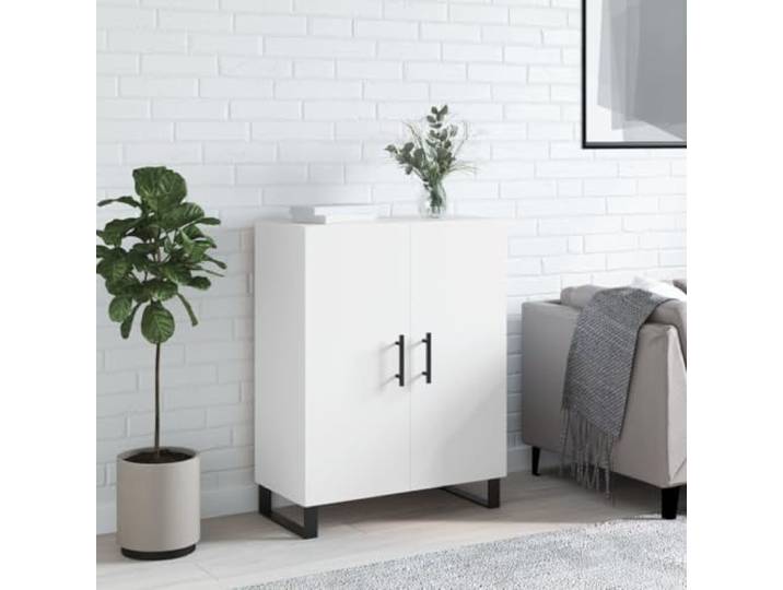 RJPLMFV Anrichte, weiß, 69,5 x 34 x 90 cm, Holz, Technik Füße aus Metall, großer Stauraum, leicht zu reinigen, ideal für Wohnzimmer