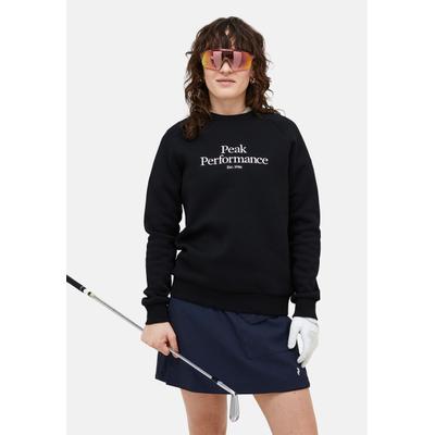 Sweatshirt PEAK PERFORMANCE "W Original Crew", Damen, Gr. XS, schwarz, 78% Baumwolle, 22% Polyester, unifarben, normal normal, Rundhals, Sweatshirts Sweatshirt, mit Label-Applikationen