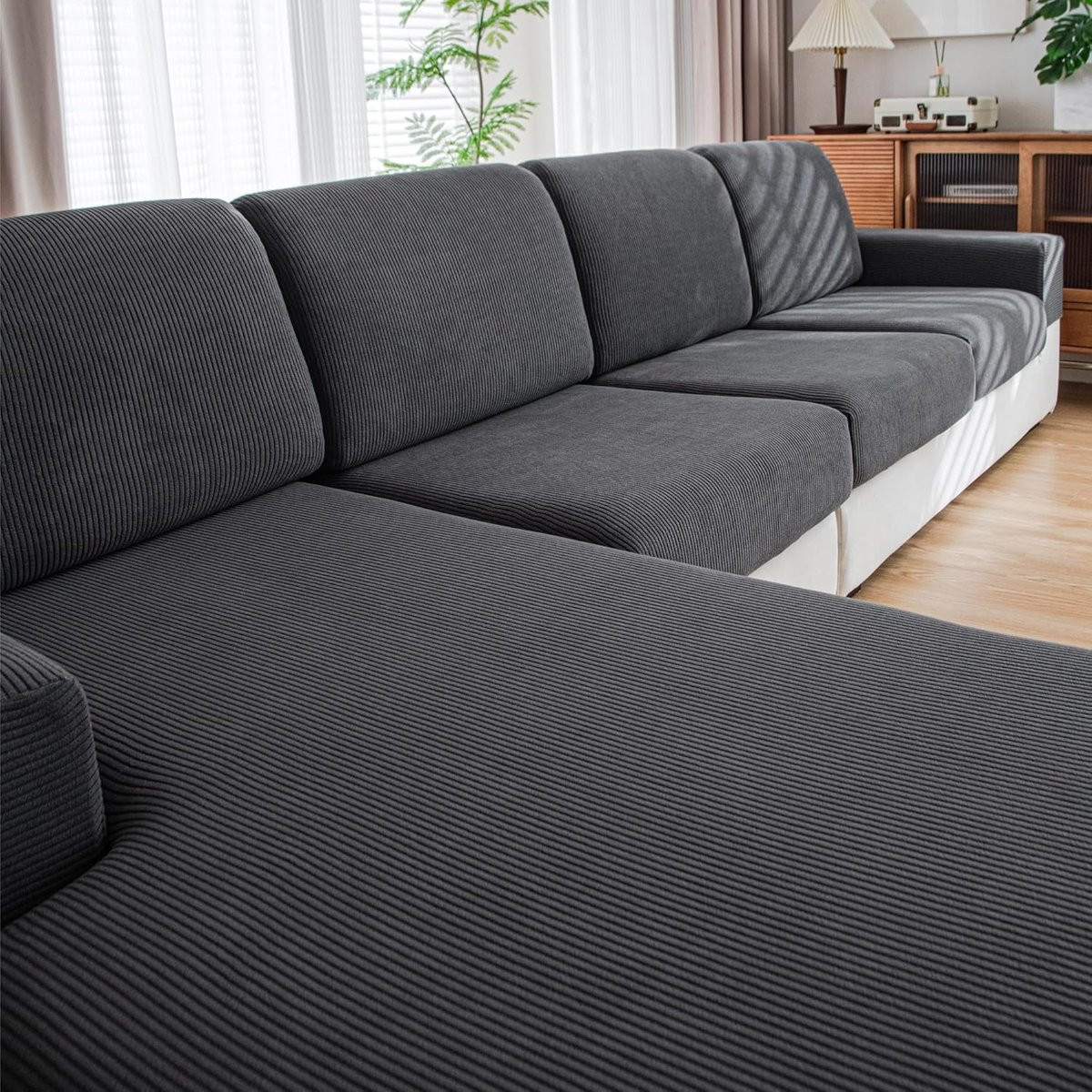 Set van 3 elastische bankkussenhoezen voor meubelbescherming - Donkergrijs