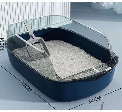 Uplifted Finds Semi Enclosed High Side Splashproof Cat Litter Box With Shield blue l