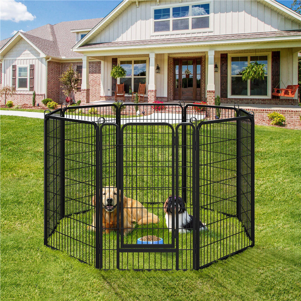 Yaheetech Metal Dog Playpen, Foldable Pet Exercise Pen with Door Black 71cm x 120cm