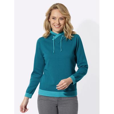 Strickpullover CLASSIC BASICS "Langarm-Pullover", Damen, Gr. 56, blau (aquapetrol, türkis), 100% Baumwolle, gemustert, mehrfarbig, Pullover Strickpullover