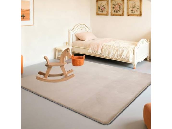 Stqyeiw Spielmatte Baby 130 x 250 cm Hellbraun 2cm Dicke Teppich für Kinderzimmer mit Krabbelmatte Baby mit Rutschfester Unterseite Krabbeldecke, Kinderteppich, Spielteppich Kinder, Teppich Baby