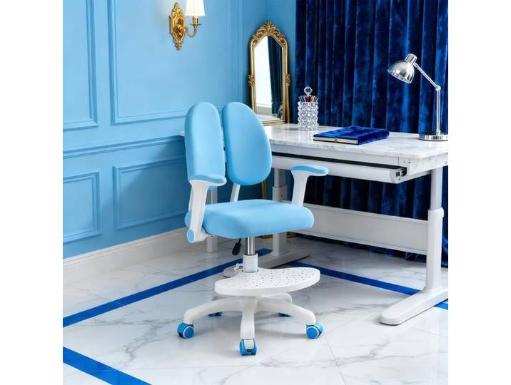 Chaise de bureau pour enfants - FIANAO - Réglable - CapaCité de 150 lbs - Design Ergonomique - ACCoudoirs Rabattables - Bleu