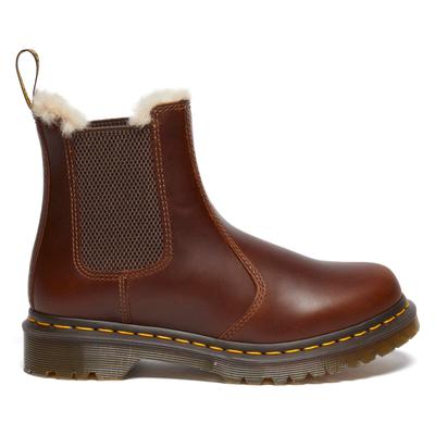 Chelseaboots DR. MARTENS "Leonore", Damen, Gr. 39, Warmfutter, braun (cognac), Elastischer Einsatz, Leder, unifarben, Schuhe Chelseaboots, Chunky Boots, Plateau Schuh, Boots mit Warmfutter