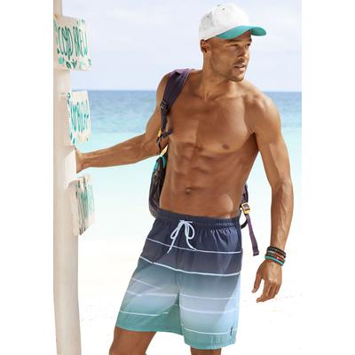 Badeshorts BENCH. "Sunset", Herren, Gr. XXL (58/60), N-Gr, blau (blau, türkis), Polyester, Farbverlauf, Badehosen Badeshorts, mit trendigem Streifenverlauf