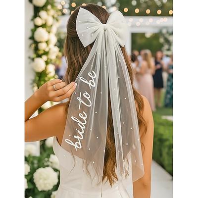 Perlenverzierter Schleier-Haarreif für Damen, Schleife aus Polyestertüll mit der Aufschrift „bride to be", elegantes Haaraccessoire für Hochzeiten, Junggesellinnenabschiede und Brautpartys