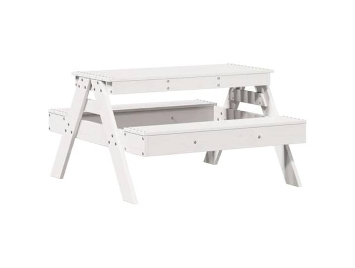 Roanoer Picknicktisch Gartentisch mit Bänken 88x97x52cm Weiß Kiefernholz Latten-Design für ideale Belüftung auf Terrasse und Rasen, inklusive fest integrierter Bänke mit 110 kg Tragkraft.