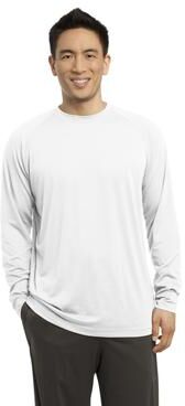 Sport-Tek ST700LS Long Sleeve Ultimate Performance Crew T-Shirt in White size 4XL   Polyester/Spandex Blend