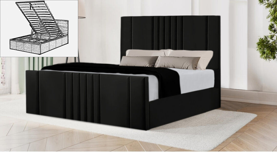 Ebern Designs Moherek Upholstered Storage Bed Black King (150 x 211 cm)