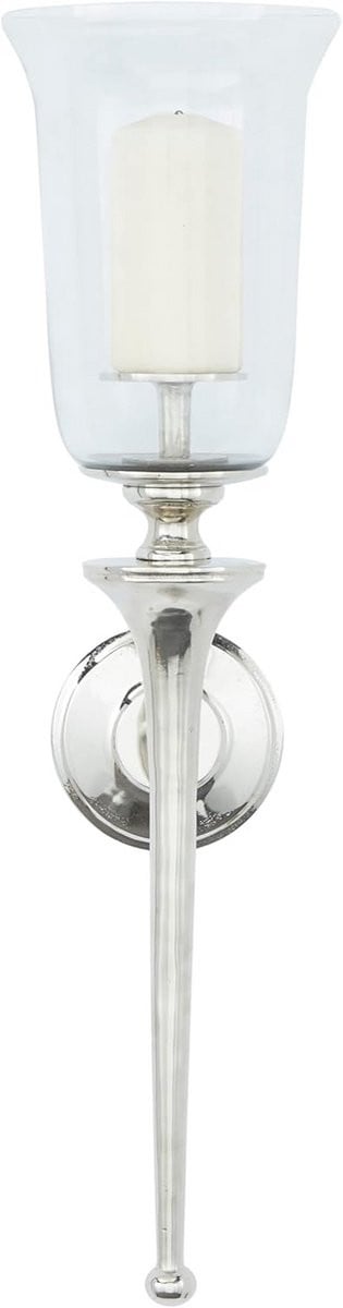 Aluminium Wandkandelaar met Glazen Houder voor Votive en Waxinelichtjes - Zilveren Decoratieve Woonaccessoire