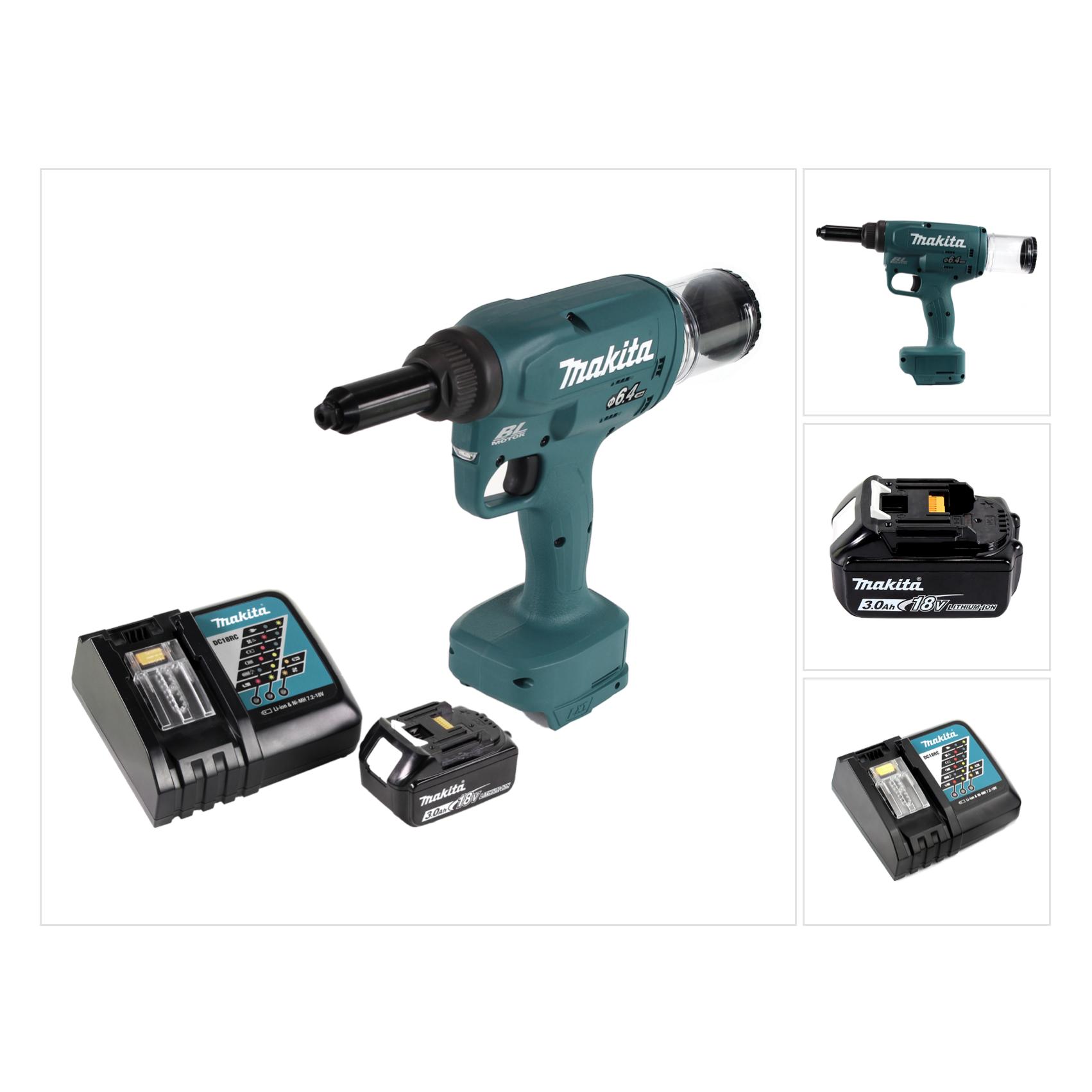 Makita DRV 250 RF1 Akku Blindnietsetzgerät 18V 20kN Brushless + 1x Akku 3,0Ah + Ladegerät (Nagelpistole) (DRV250)