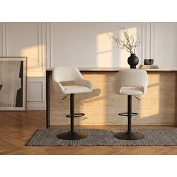 Barhocker 2er-Set - Cord & schwarzes Metall - Höhenverstellbar - Cremefarben - ZINEA