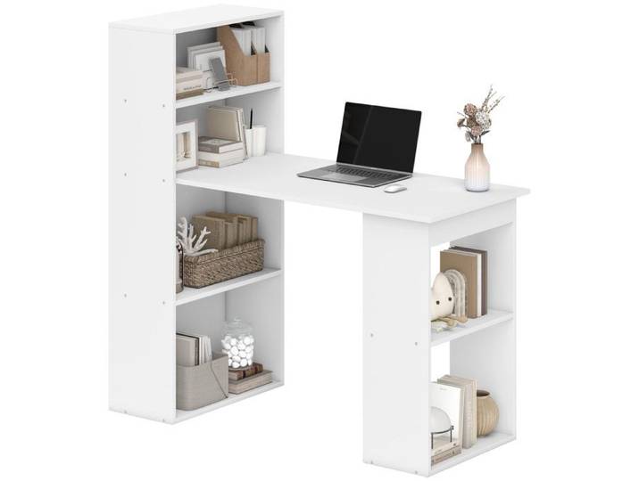 VVBV Bureau Informatique 120 cm Table d'Ordinateur avec Étagères de Rangement 6 Niveaux Meuble de Travail Bureau à Domicile 120cm