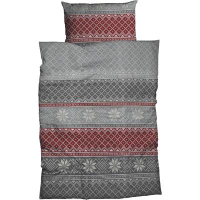 Bettwäsche CASATEX "Moldau", rot (silber, rot), B/L: 155cm x 220cm, 1 Stk., 1 Stk., Biber, B/L: 80cm x 80cm, 2 Stk., Biber, Obermaterial: 100% Baumwolle, Bettwäsche, Bettwäsche, norwegisches Muster, Schneekristalle, rustikales und elegantes Design