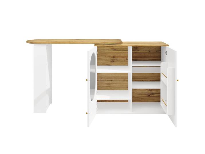 Oxeza Kücheninsel 138/39/105 cm Weiß mit Stauraum und herausnehmbare Trennwände, Holz, Rechteckig, 73x92.5x137.9 cm, Küchen, Küchenmöbel, Kücheninseln