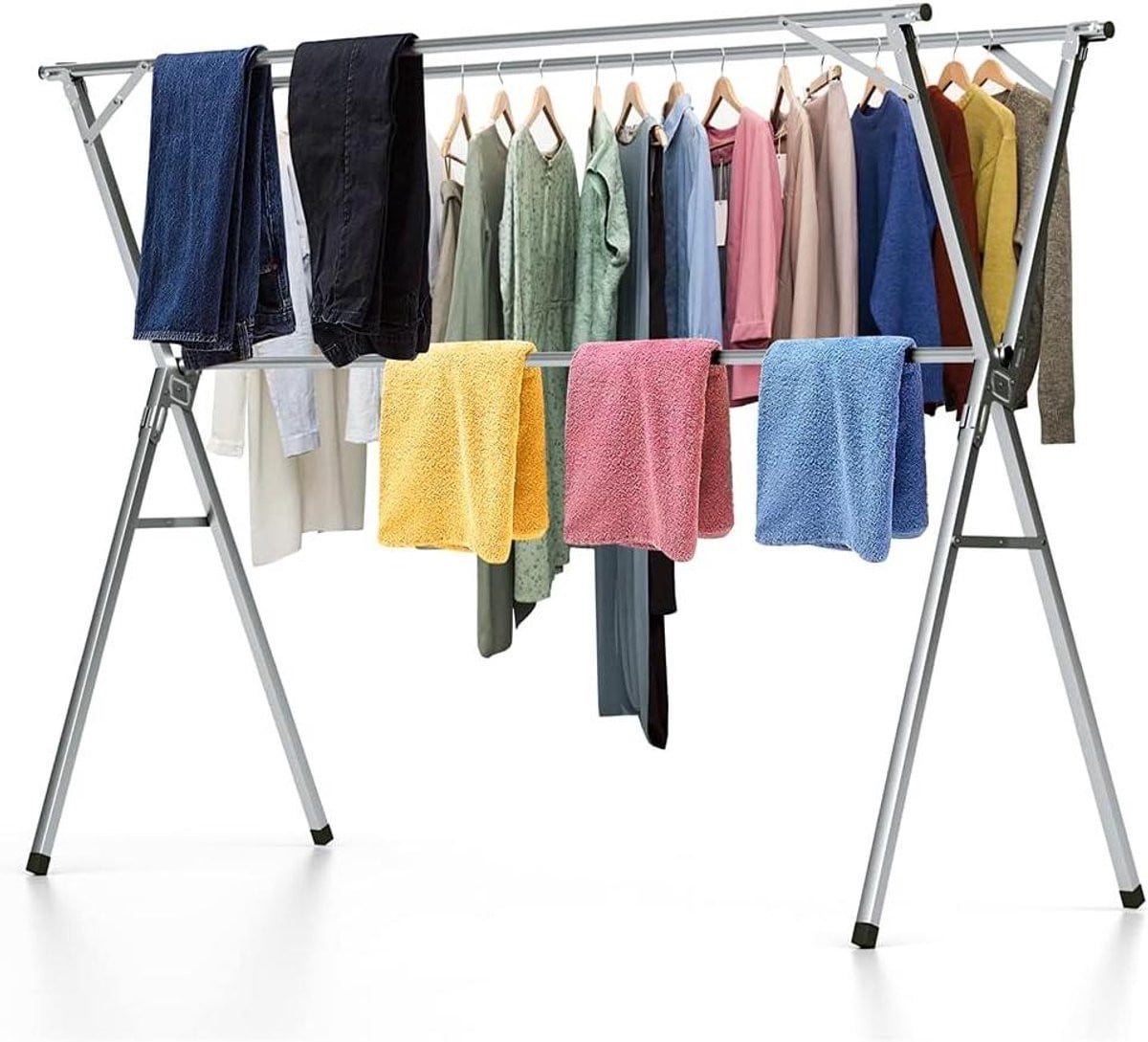 Wasrek Opvouwbaar Kleding Droogrek Uitschuibaar Ruimtebesparend Zilver 200 cm