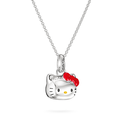 Kette mit Anhänger THOMAS SABO "THOMAS SABO  Hello Kitty Kette mit roter Schleife" Gr. 45, silber (silberfarben, schwarz, rot, gelb), Halsketten, Damen, 45, Metall, Emaille