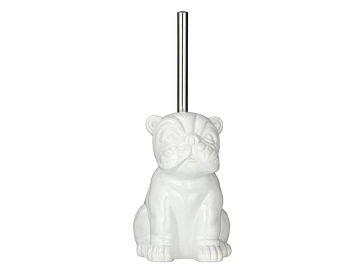 WENKO WC-Garnitur Mod. Bulldog eleganter Toilettenbürstenhalter mit passender Bürste in einzigartiger Bulldoggenform Keramik 12 x 19,5 x 15,5 cm weiß