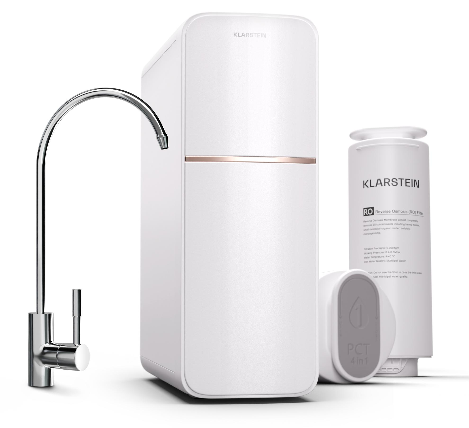 Klarstein Osmose-Wasserfilter-System für Umkehrosmose, 800GPD Untertisch Wasserfilter-System für Trinkwasser, 5-Stufen-Filtration, 2 Filter, Erreicht 99,99% Reinheit, Schnelle RO-Umkehrosmoseanlage