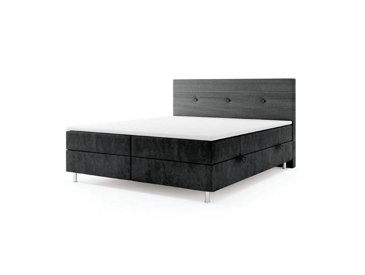 inter Boxspringbett Salvador Samtstoff mit Bonellfederkernmatratzen und Bettkasten (180x200 cm, Schwarz mit Bonellfederkernmatratzen und Bettkasten), Bonellfederkern-Komfort, gepolstertes Kopfteil, inklusive Matratzen