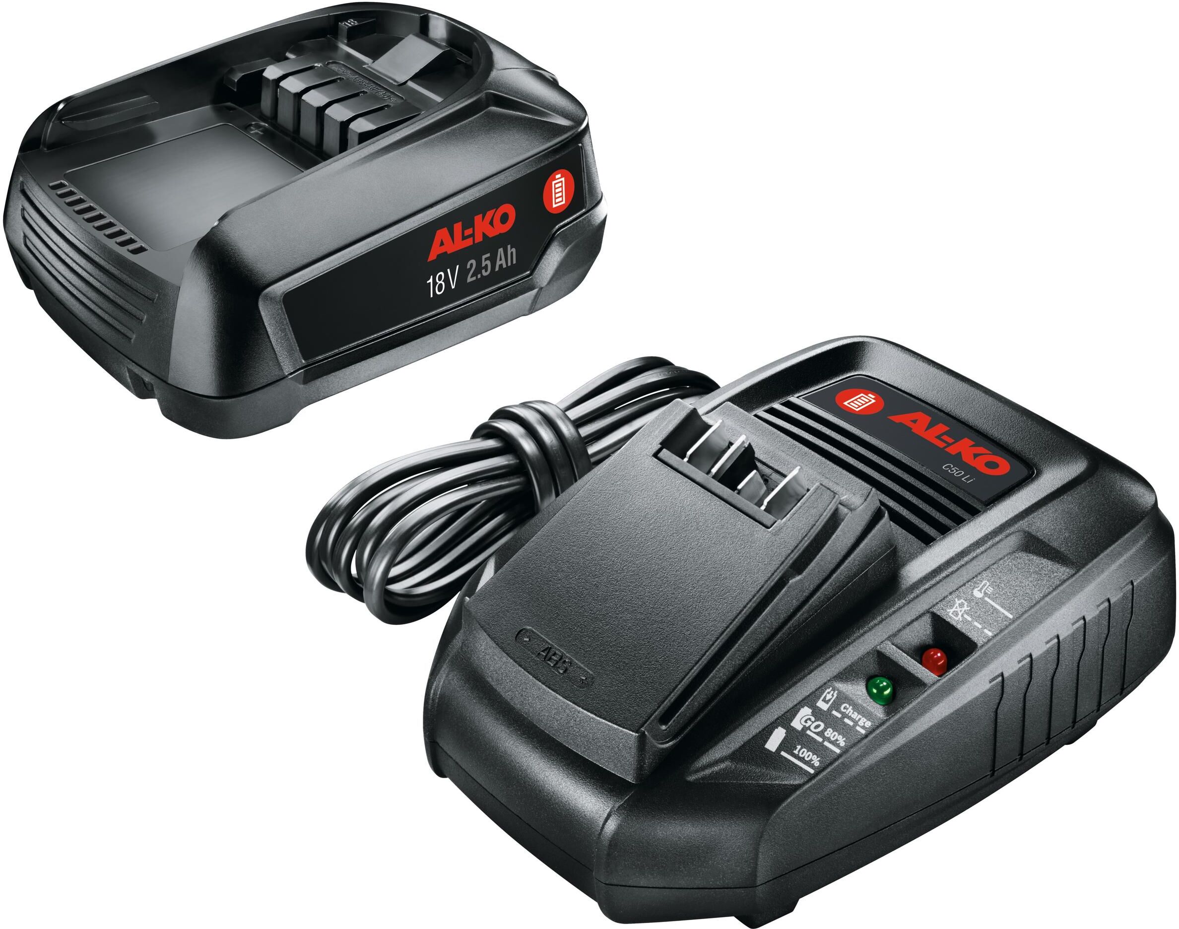 Akku AL-KO "und Ladegerät BOSCH HOME", schwarz, 18 V 2,5mAh, Akkumulatoren, Akku schwarz 18 V 2,5mAh
