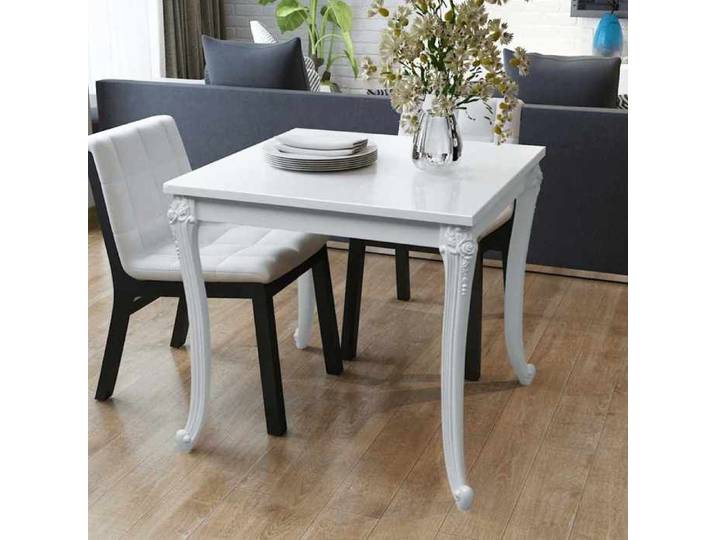 SALE 2026  Table de cuisine style minimaliste Blanc - Table à manger 80x80x76cm blanc brillant 5899196103658