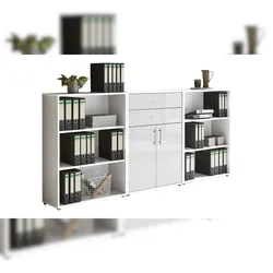 moebel-dich-auf Aktenschrank TABOR 14 in weiß / weiß Hochglanz, Schrankwand, Büroschrank, Metallgriffe
