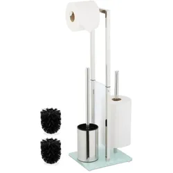 Relaxdays Stehende WC Garnitur Edelstahl & Glas Silber,Transparent