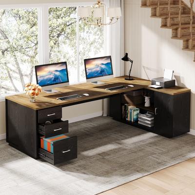 YUZHOU "85.8"" L-Shaped Executive Desk, Extra Large Office Desk with Drawers"