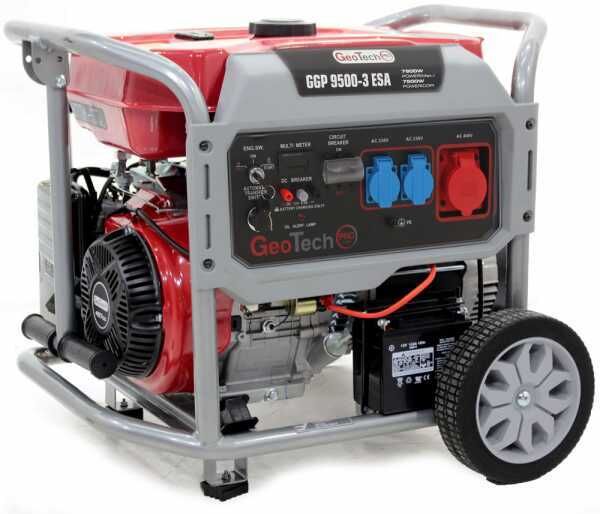 GeoTech Pro GGP 9500-3 ESA - Benzin-Stromerzeuger mit Rädern und AVR-Regelung und Elektrostarter 7.8 kW - Dauerleistung 7.5 kW Full-Power