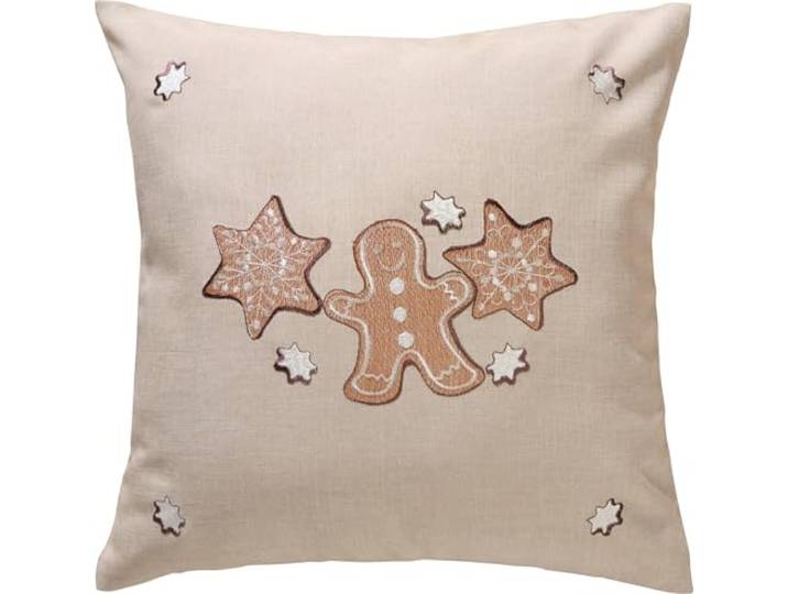 REDBEST Kissenhülle Lebkuchen beige Größe 50x50 cm - mit Bestickung, strapazierfähig, pflegeleicht, robuste Leinen-Optik