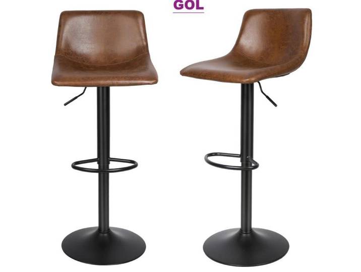 Tabouret de bar carré GOL - Lot de 2 - Réglable en hauteur - Tissu marron