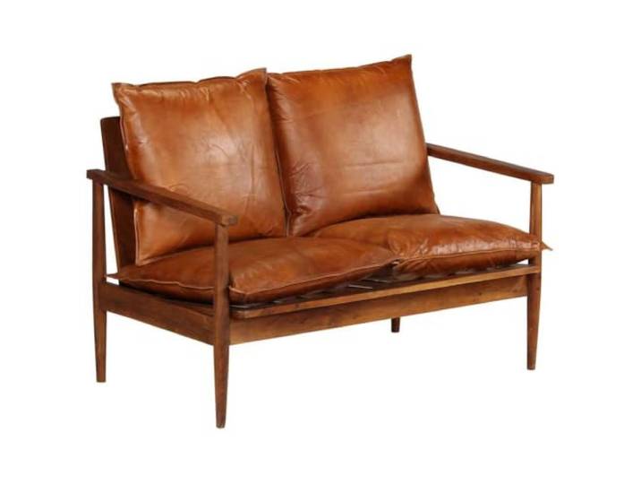 VIHHQGC 2-TLG. Sofagarnitur Braun Echtleder Massivholz Akazie Handgefertigt, Honigfarben, Vintage-Stil, 110 kg pro Sitzplatz, Wohnzimmer