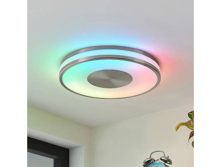 Fjella LED Plafonnier RGB CCT Nickel/White - Lindby - Salon / séjour - Moderne - Métal - Rond
