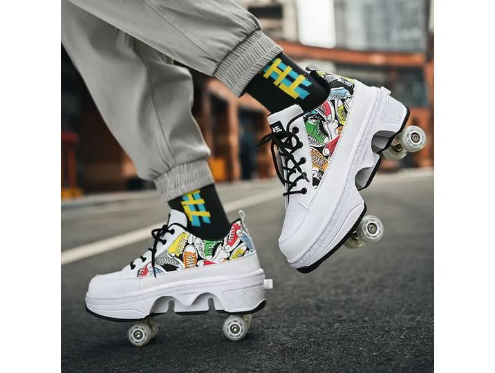 Patins à roulettes d'extérieur tendance 2026 pour garçons, chaussures à roulettes transformables 4 roues pour adultes, baskets à roulettes décontractées unisexe pour enfants et filles